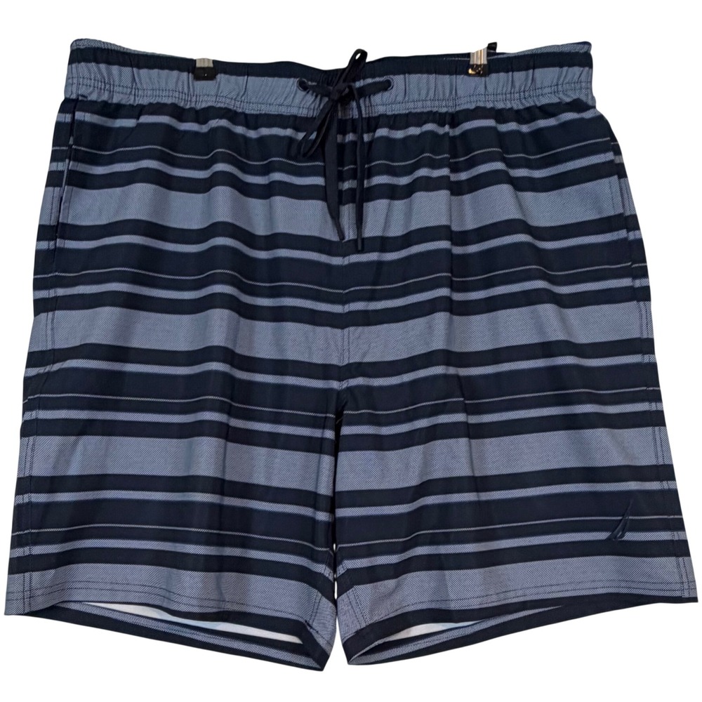 NWT Nautica Mens XXL Blue Striped Swim Trunks Classic Fit Quick Dry UV Protect